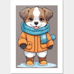 Winter Dog in Orange Coat and Blue Scarf Posters and Art